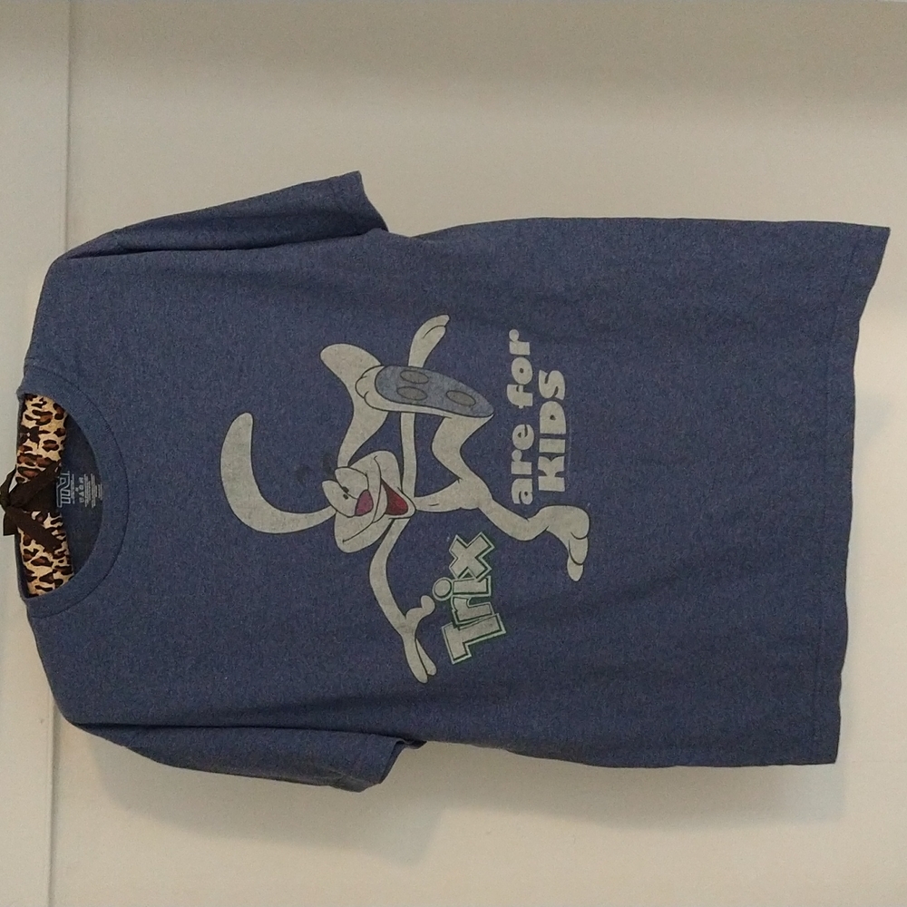 A casual blue "Trix are for kids" T-shirt size medium
